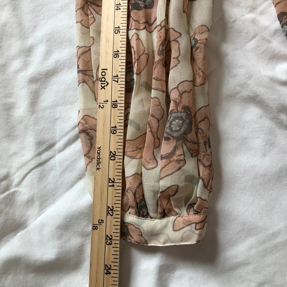 Lucky Brand Top Womens XS Floral Tan Pink Blush Peasant Bell Sleeve Sheer NWT - Picture 13 of 16